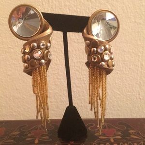 1980s 1990s vintage resin earrings, rhinestones and beads, 4 7/8” long